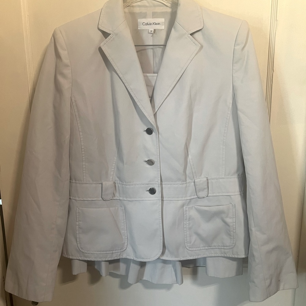 Calvin Klein White Business Suit Jacket and Skirt Sz 14